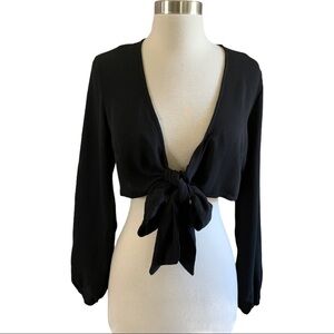 Misguided Petite Tie Front Cropped Semi Sheer Top